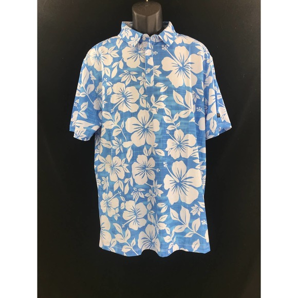 Yatta Other - Men's Hawaiian print Golf Polo by Yatta  blue white floral Size M New